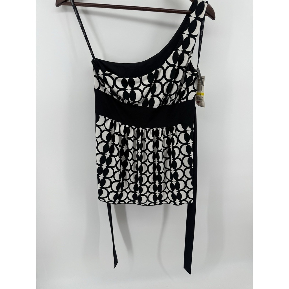 XOXO Womens One Shoulder Geometric Print Top Black White Tie Back Size M NWT